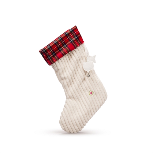 Hugglehounds Off-White Corduroy Stocking w/Tartan Plaid